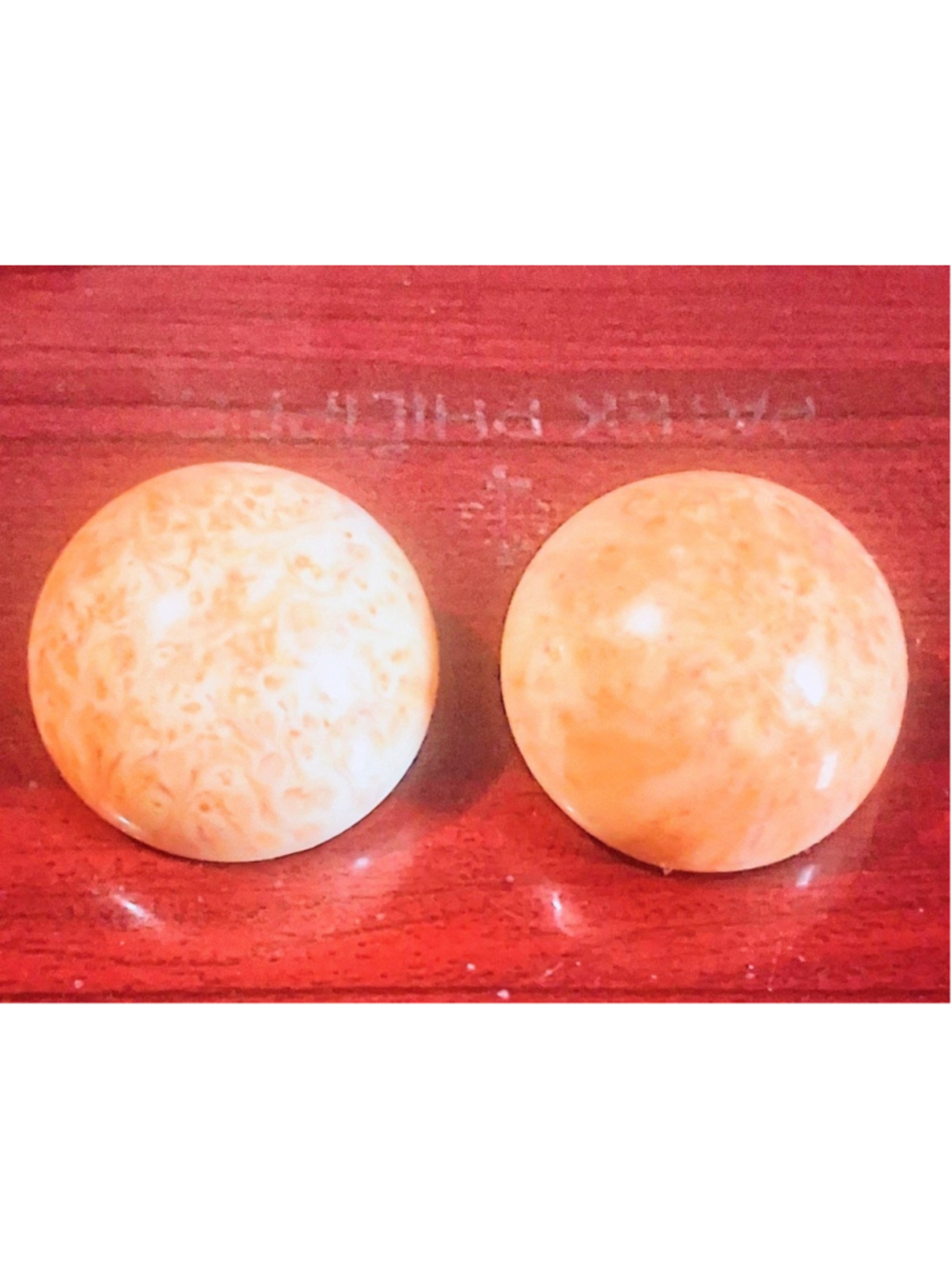 Vintage Peach Orange Marbled Plastic Round Clip On Earrings